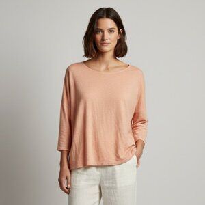 Eileen Fisher Organic Cotton Hemp Twist Scoop Neck Top Nectar Size X-Large NWOT